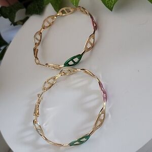 Gold Hoop Earrings Mariner's Chain Link Earrings with Colors